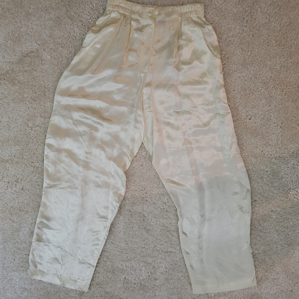 MCX DESIGN high-waisted retro satin pants off white size large